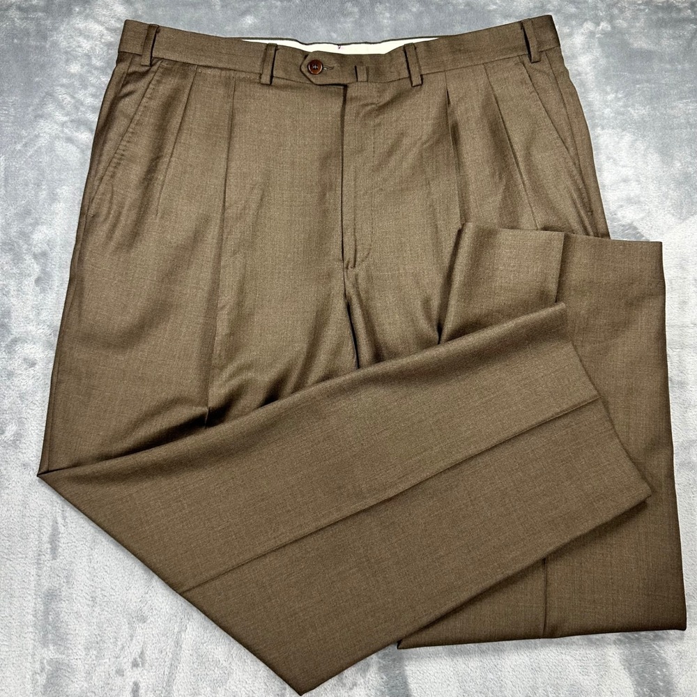 Ermenegildo Zegna Brown 100% Wool Pleated Dress Pants 38R Made in Portugal